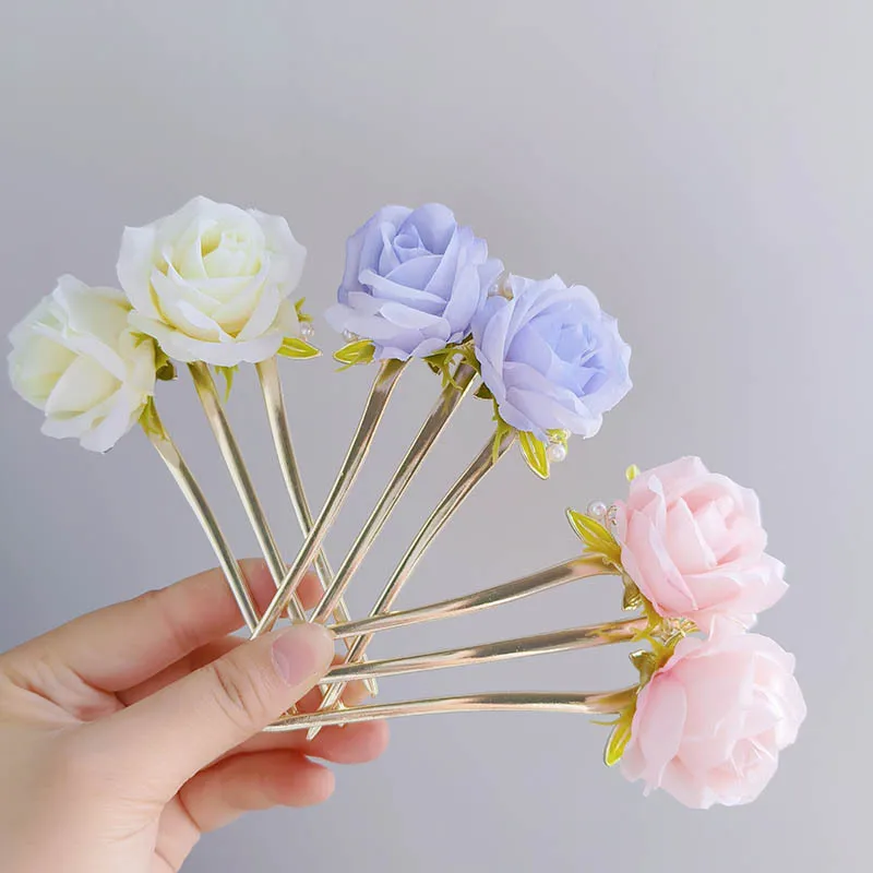 

Fashionable flower hairpin, new Chinese-style rose three-toothed hairpin, ancient-style hair comb, back of the head updo