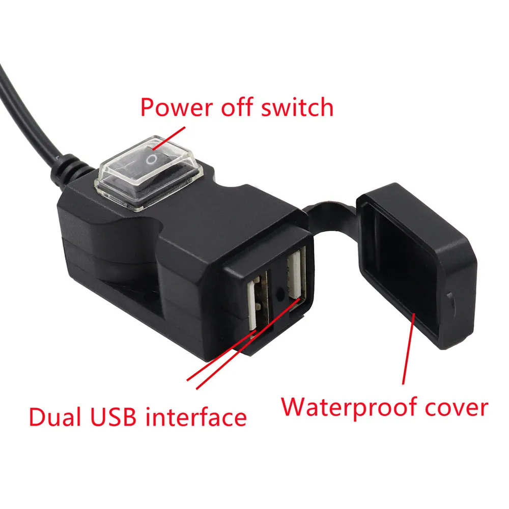 Motosiklet şarj adaptörü çift USB 9V-24V 90V 2.1A hızlı şarj su geçirmez cep telefonları için güç kaynağı soketi aksesuarları