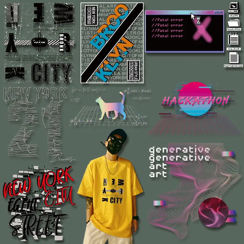 Parche de personaje de fórmula matemática de arte generativo de la ciudad de Nueva York para ropa, parche de PVC de transferencia de calor, apliques
