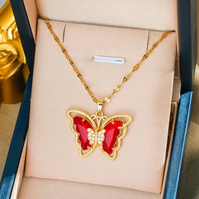 95272025nuovaCollana in acciaio al titanio con farfalla colorata più venduta da Xiaohongshu Animal Series
