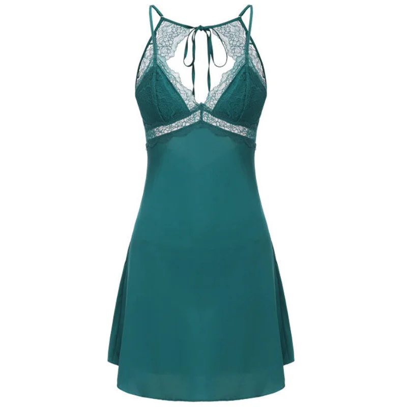 Sexy Women Sleepwear Nightgown Satin Lace Home Wear Mini Length Sleeveless Nightwear Home Clothes Daily Elegant Night Gowns