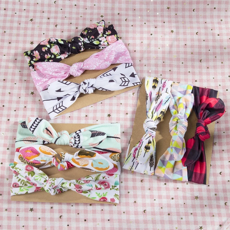 3pcs/lot Dot/Print Flower Cartoon Bow Fashion Headbands Newborn Turban Hair Band Baby Girl Bows Hair Accessories