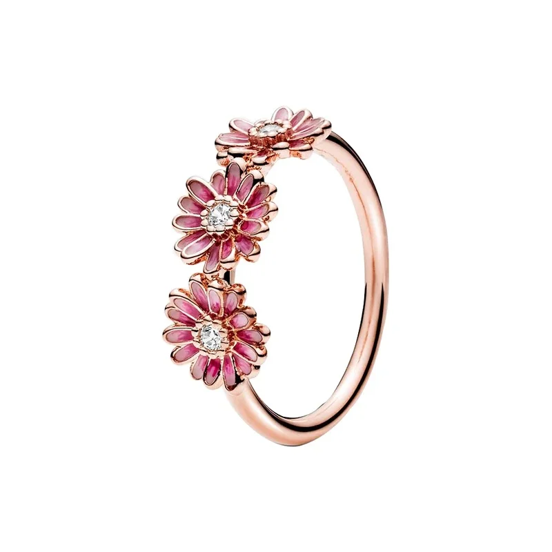 Hot 100% Dragonfly Daisy Leaf Rose Pink Fashion Zircon Fit Pandora Ring Feminine Charm Jewelry Gift