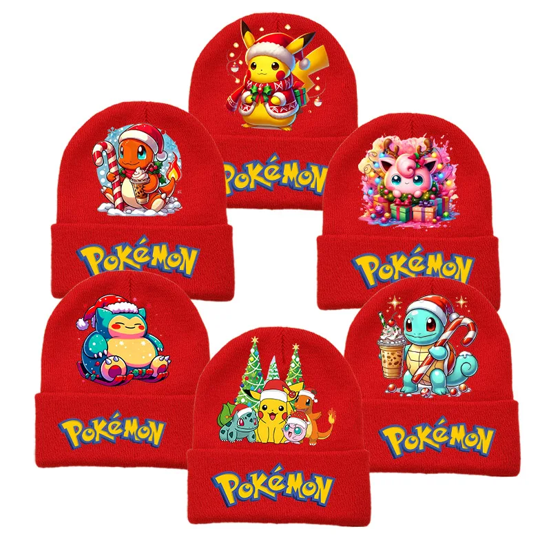 

Рождественская вязаная шапка с покемонами для мальчиков и девочек, шерстяные шапки с героями мультфильмов аниме, зимняя теплая уличная детская шапка, шапочка, рождественский подарок