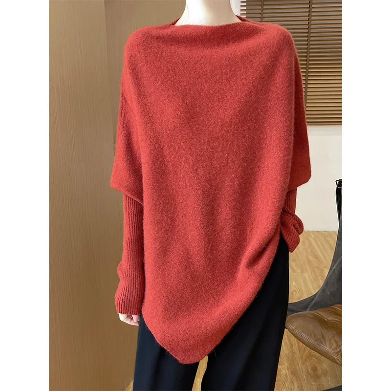 Hot Word Collar Wool Shawl Scarf Women\'s Autumn And Winter New Pullover 100% Pure Wool Knitted Cloak Casual Fashion Sweater.