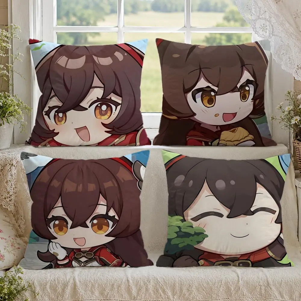 Amber Cute Genshin Game Cushion Cover 1/4PCS Linen Sofa Couch Bedroom Living Room Home Office Decor Pillow Case