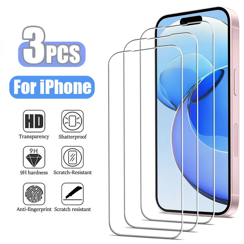 3 SZTUKI szkła hartowanego do iPhone\'a 16 Pro Max 15 14 Pro 11 12 13 Mini Screen Protector do iPhone\'a 16 Plus XR XS MAX Szkło ochronne