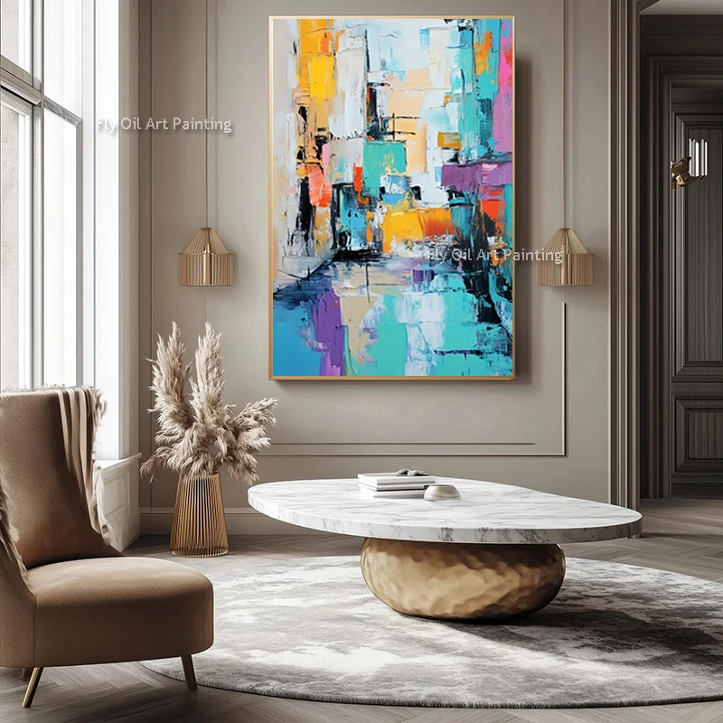 Light Blue Yellow Abstract Wall Art Items For Home Decor New Simplism Design Grey Black People Shadows Oil Painting On Canvas As