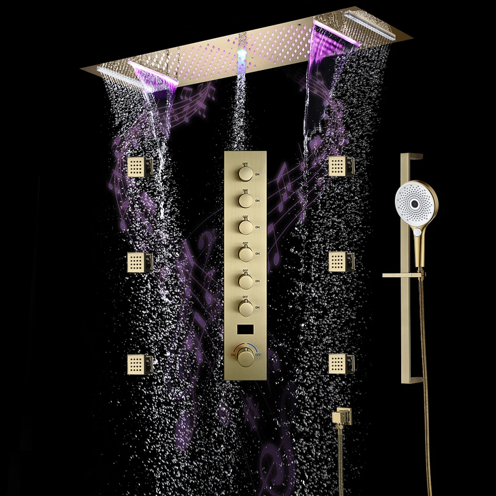 Luxury hydromassage Rainfall ShowerHead Smart Modern Bathroom LED Shower System  Sets Full Set Built-in Shower Mixer ​Accessorie