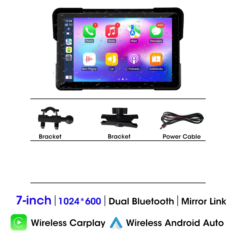 Srnubi Draagbare motorfiets GPS-navigatie Waterdichte draadloze Carplay 5/7 "scherm Motorfiets Android Auto Bluetooth Monitor DVR