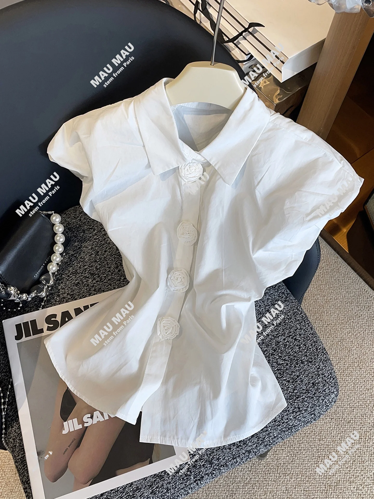 เสื้อผู้หญิงระดับไฮเอนด์ ลายดอกไม้ ทรงเข้ารูป กระชับเอว เหมาะสำหรับใส่ทำงาน ทรงปกติ ติดกระดุม