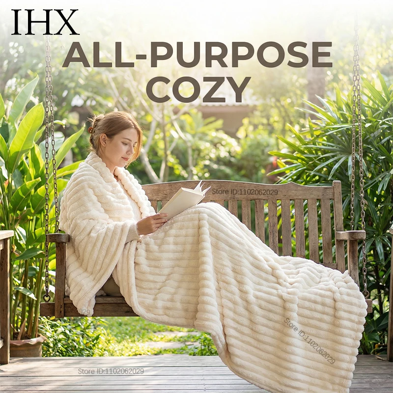 IHX Solid Color Imitation Rabbit Plush Milk Plush Thickened Thermal Leisure Home Blanket Office Nap Blanket, Custom Blanket Size
