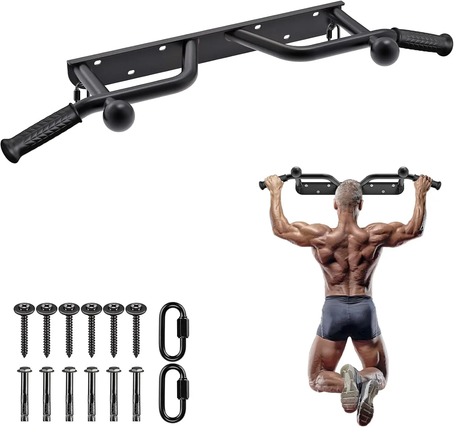 

Heavy Duty Wall Mounted Doorway Pull Up Bar Fully Welded Multifunctional Chin Up Bar with 2 Rings & Balls