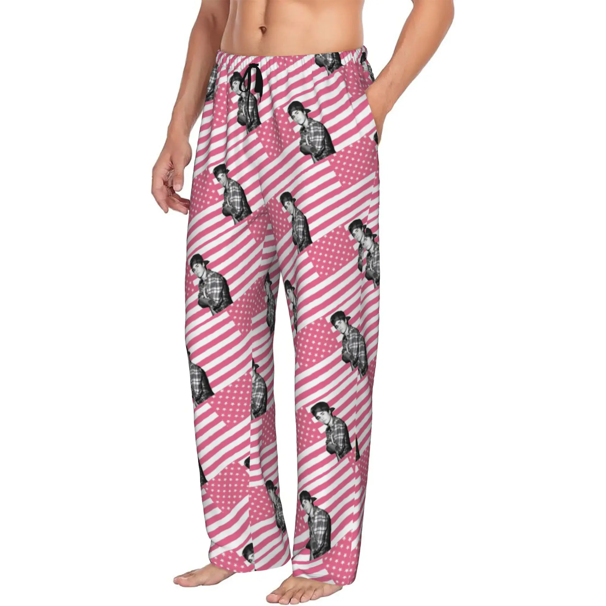 Custom Popular Singe Justin Bieber JBiebs Pajama Pants for Men  Lounge Sleep Stretch Sleepwear Bottoms with Pockets view 2