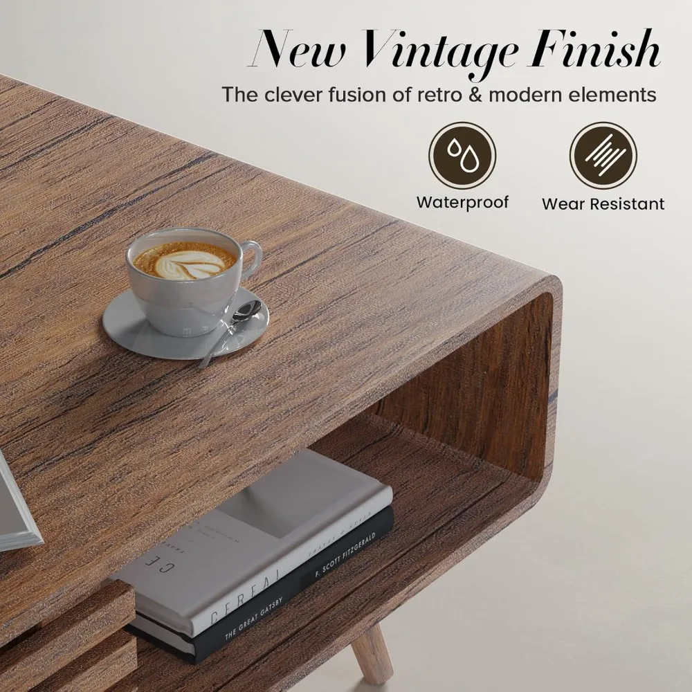 Farmhouse Style Coffee Table with Storage, Living Room Furniture, Easy Assembly, Suitable for Various Home Decors, Walnut Finish