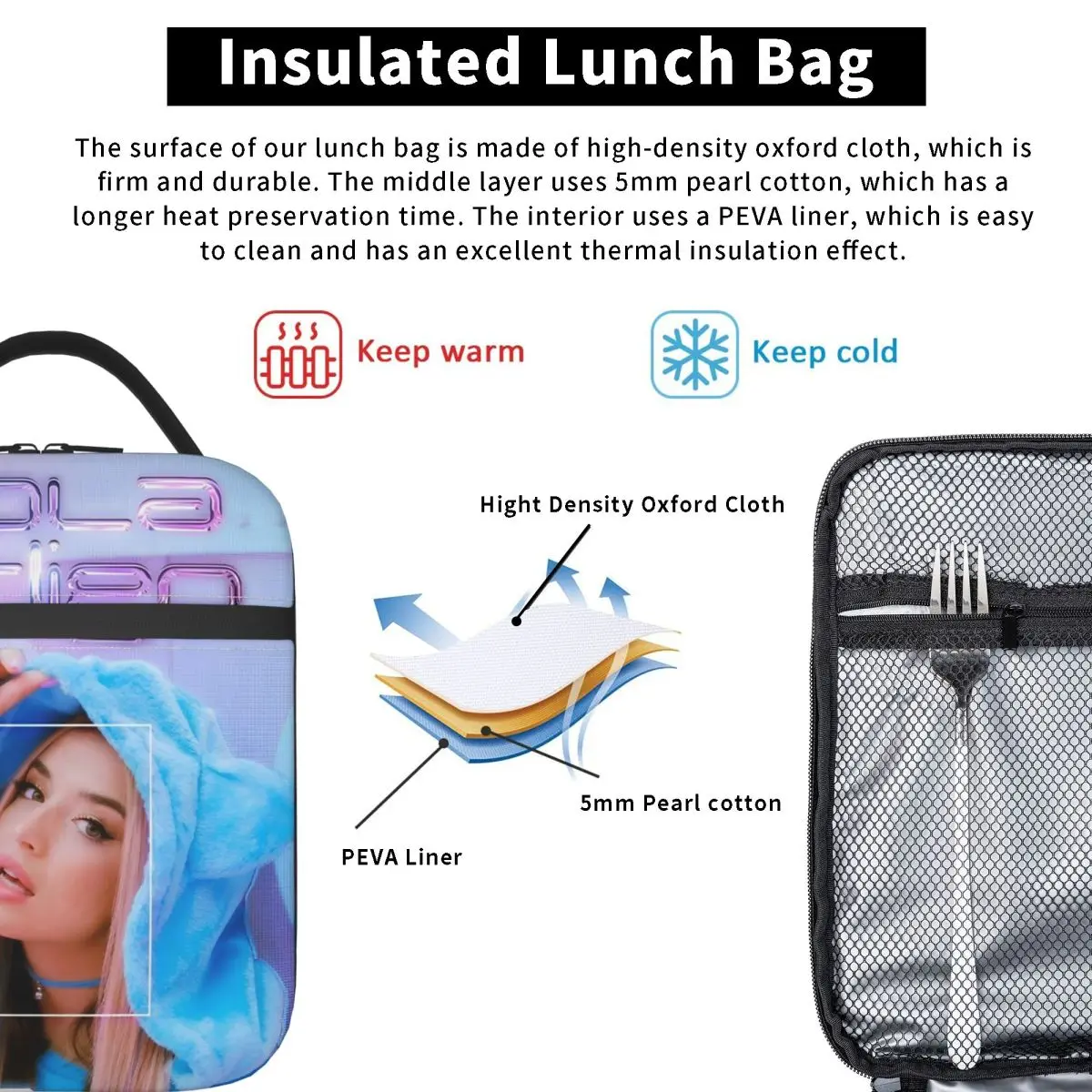 Lolas Indigos Singer معزول حقيبة الغداء مانعة للتسرب حاوية الغداء حقيبة للحفاظ على البرودة حمل علب الاغذية المدرسة في الهواء الطلق الرجال النساء