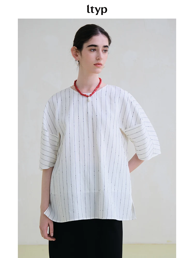 

Lp Travel Original Linen Stripe irt Casual Comfortable Women's Faion Top ort Sve round Ne Spring Wear