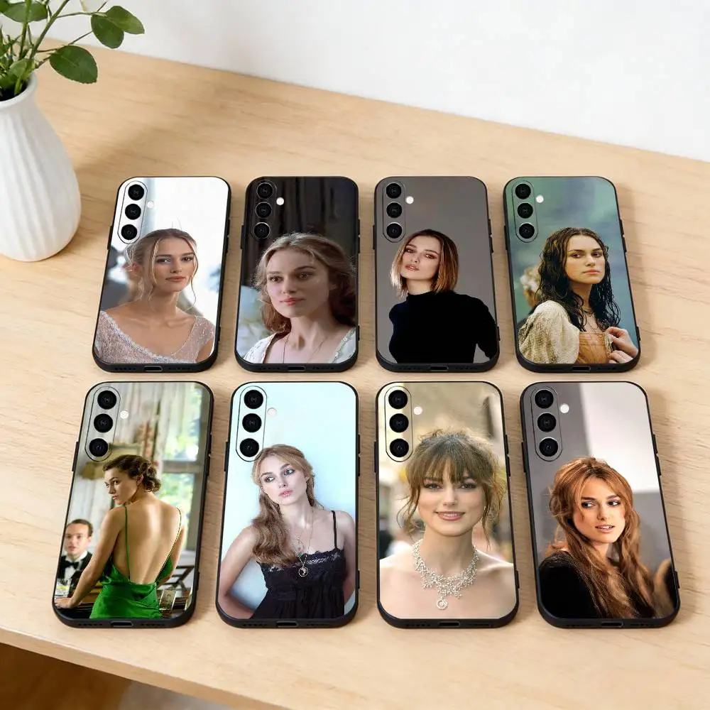 حافظة هاتف K-Keira Knightley لهاتف سامسونج جالاكسي A13,21s,22,31,32,52,53,71,72,73, غطاء أسود ناعم