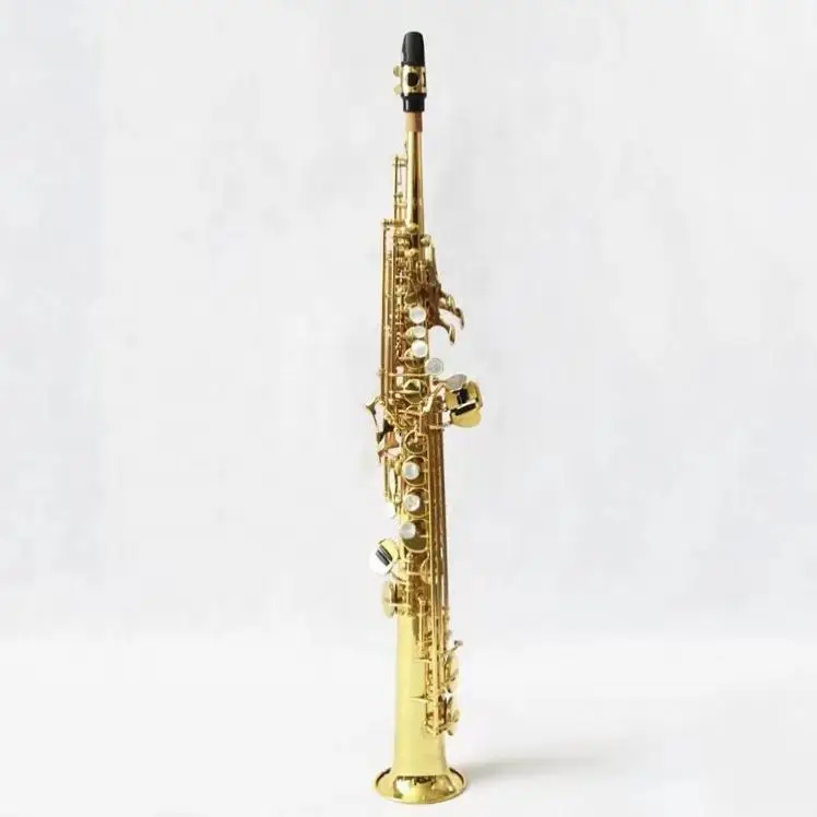 High Quality Bb Tone Soprano Saxophone Gold Lacquered Brass Body One-Piece Neck Design Wind Instrument