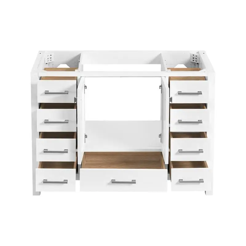 غرور حمام مقاس 48 بوصة، وحدة قائمة بذاتها مع جزء علوي، خزانة تخزين حمام بإطار من الخشب الصلب، تصميم أنيق وعملي لـ #4