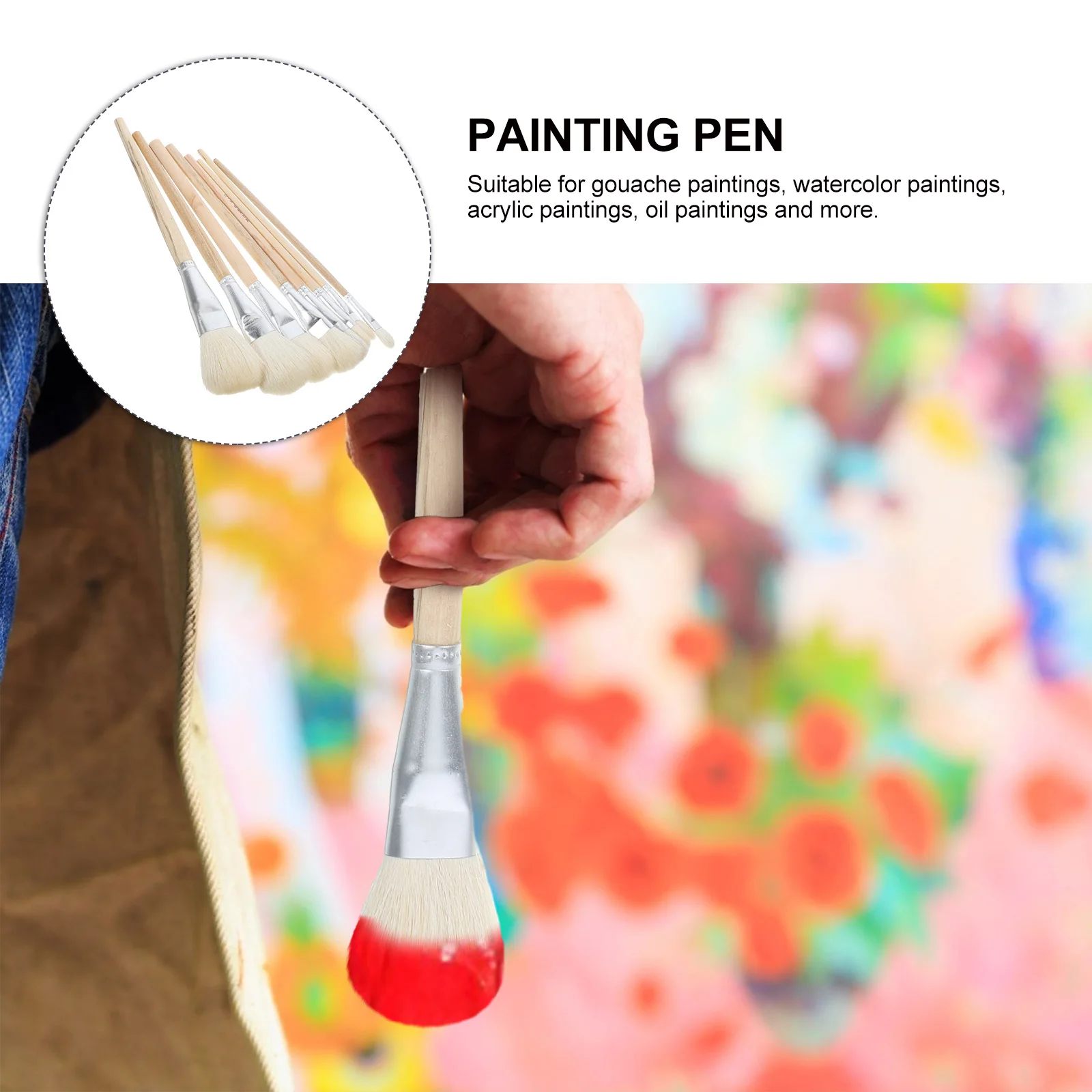 

8pcs Wool Paint Brushes for Watercolor Ceramic Pottery Delineating Wood Handle Reusable Daily Use Brush Painting Tool