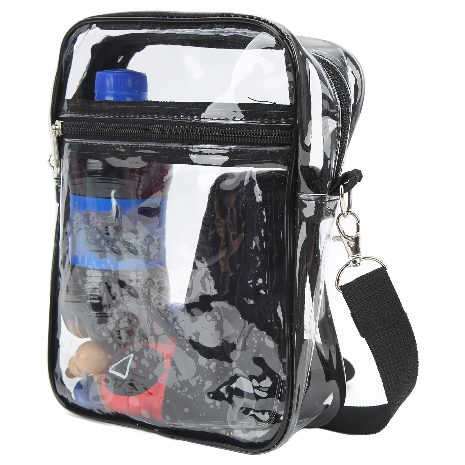 حقيبة كتف Clear Messenger Bag المعتمدة من مادة PVC باللون الأسود الشفاف لأعمال العمل مع سحاب قطعة واحدة مقاس L #3