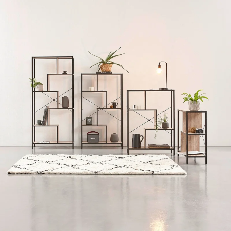 custom.Industrial Style Bookcase Bookshelf Book Shelves with Metal Frames Wood Shelves Organizer Display Rack