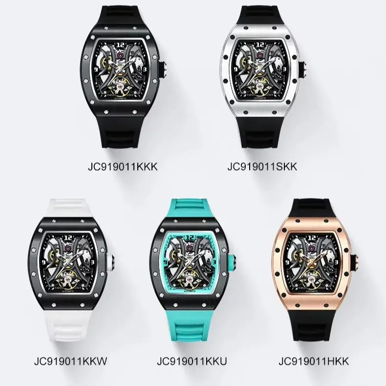 

New Style mens automatic watch tonneau dial silicone strap waterproof sport mechanical wristwatch stainless steel GORMAN WATCH