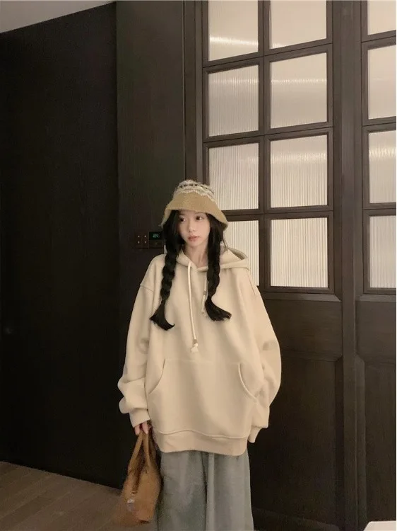 

plus Size Lazy Style Hoodie Long Sleeve Women's Sweatshirt Autumn Winter New Loose Slimming Versatile Casual Overhead Top