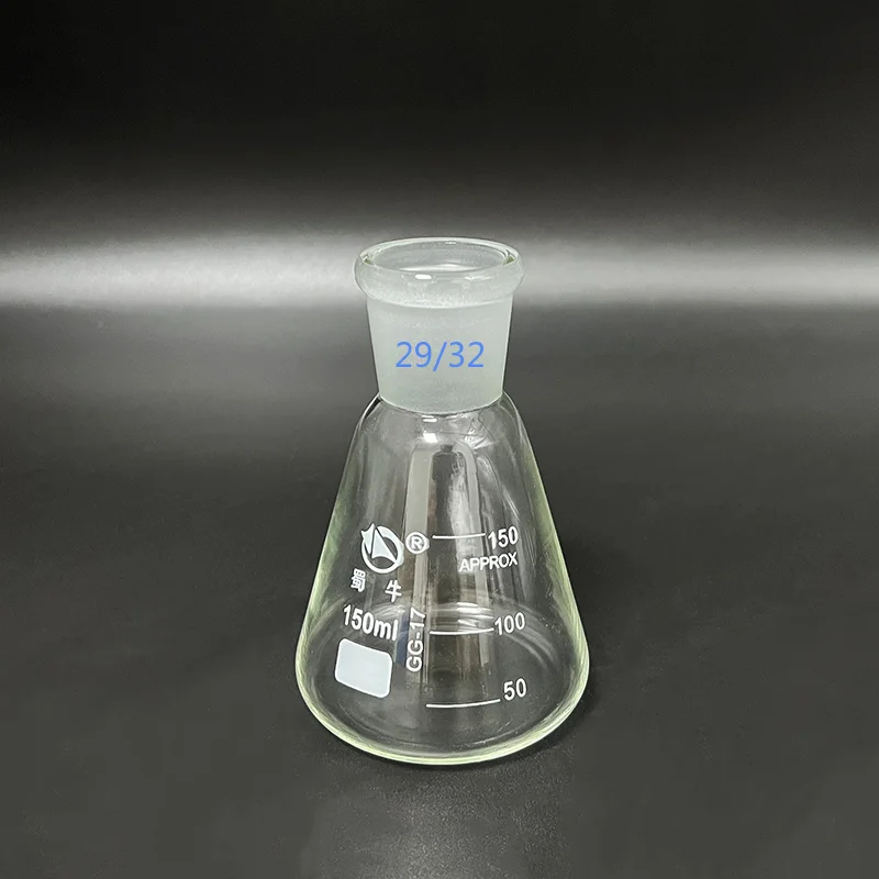 Botella cónica de matraz Erlenmeyer de vidrio de 100-10000mL, junta 29/32, suministros de cristalería de química de laboratorio, vidrio de