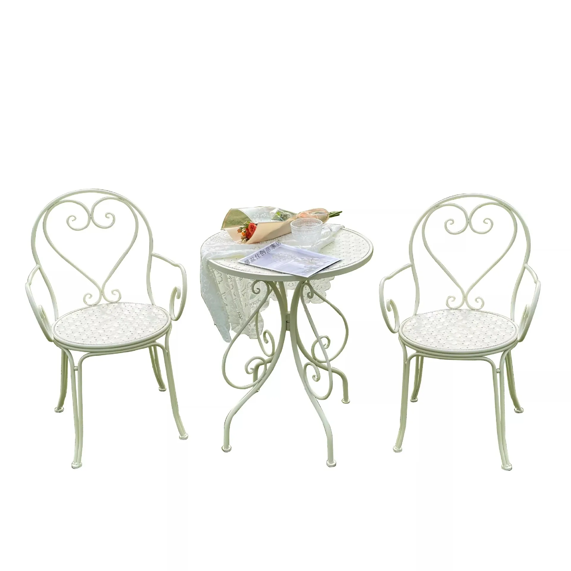 

Уличный комплект мебели из кованого железа для кафе: стол и стулья (3 предмета) для балкона, сада, террасы, патио.