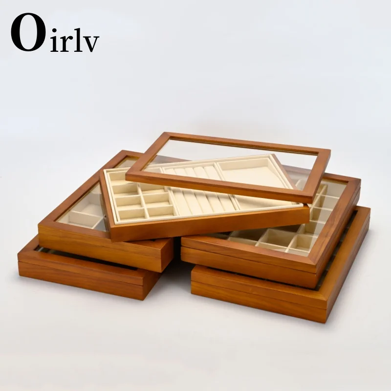 Oirlv Wooden 3 in1 Multi-function Jewelry Display Box Microfiber Ring Earring Bangle Organizer Case Retro Luxury Storag Box