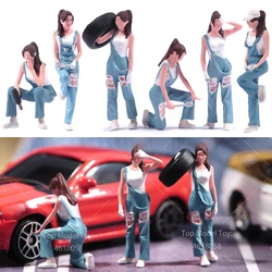 Painted Miniatures 1/64 1/87 1/43 Female Car Repairman Scene Figure Dolls Unpainted Model For Cars Vehicles Toys Decoration