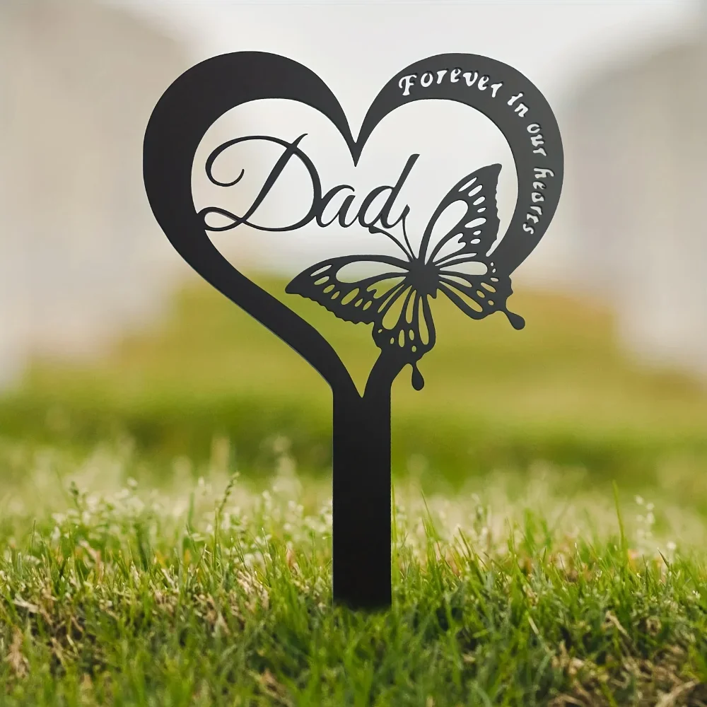 Butterfly Remembrance Plaque Waterproof Grave Stake Cemetery Decorations For Grave Metal Grave Marker Dad Memorial Iron Art