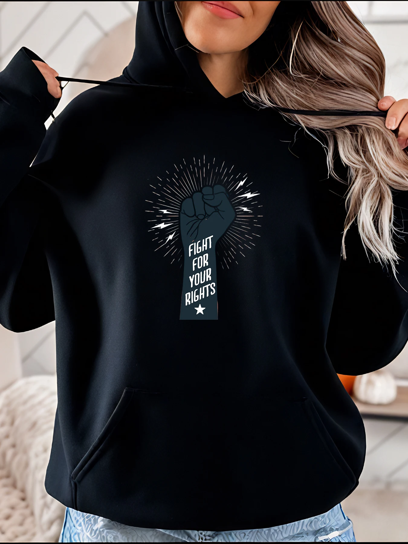 

Женская толстовка с капюшоном Fight For Your Rights, повседневная толстовка с принтом кулака, уличная одежда унисекс, модный пуловер 280