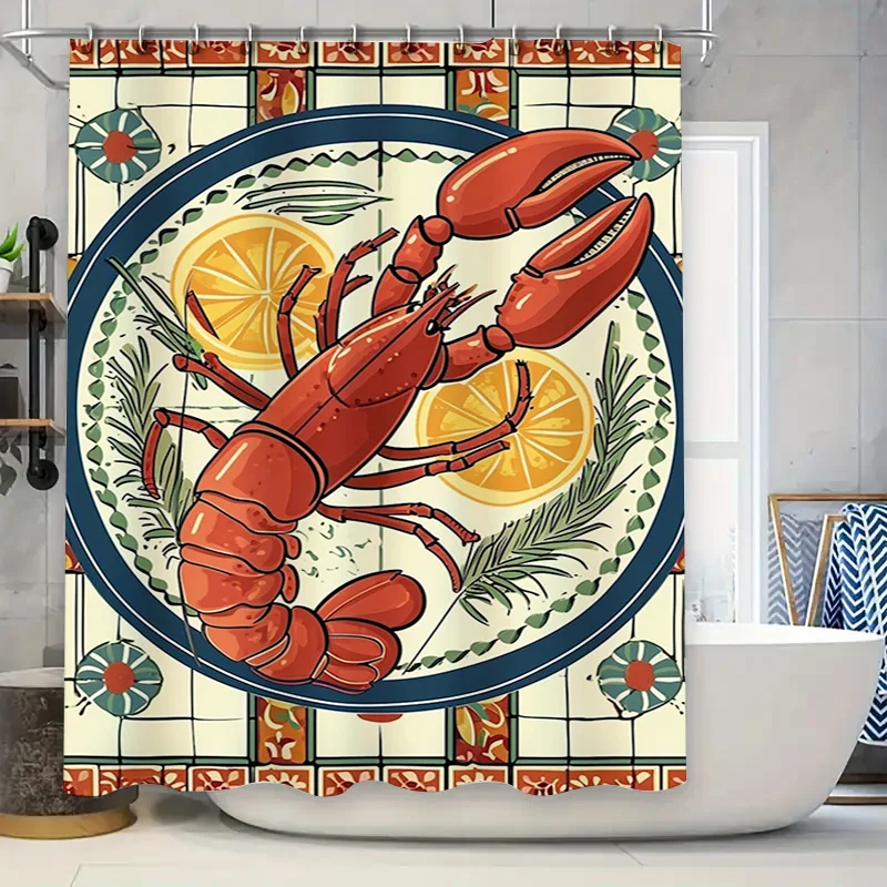 Vibrant Red Lobster Bath Mat Shower Curtain Set Decorative Kitchen Sink Rug