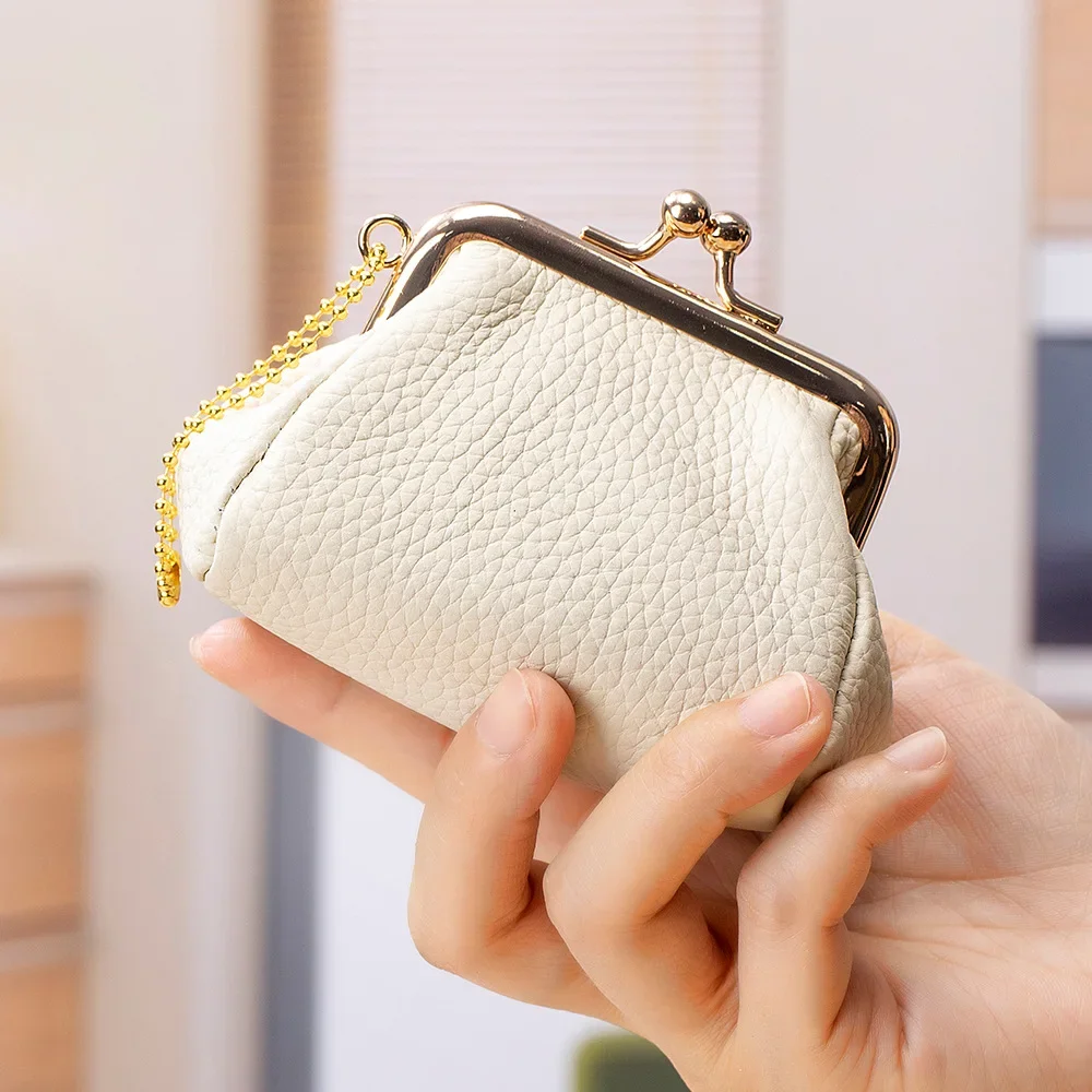 Coin Purse for Women Genuine Leather Change Pouch Clutch Wallet with Clasp Closure for Girls and Women Kiss Lock Change Purse