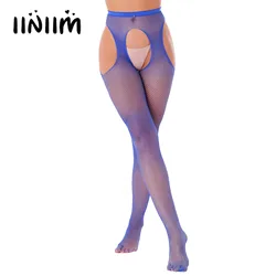 Womens Lingerie Open Crotch Hollow Out Stockings Leggings Mid Waist Elastic Waistband Cutout Erotic Hot Crotchless Pantyhose