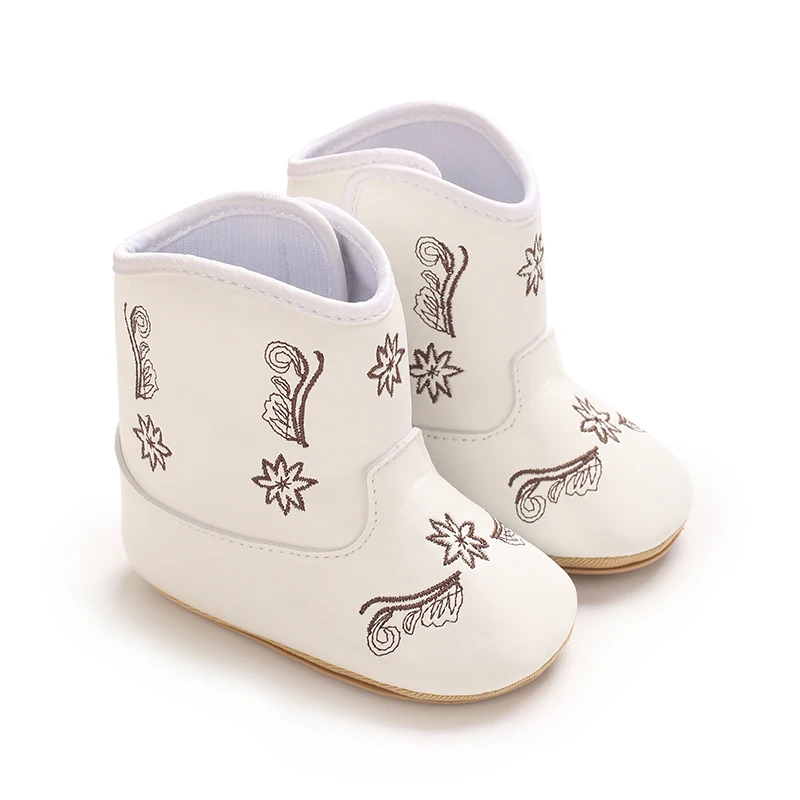Baby First Walker Boots Floral Embroidery Soft Sole Infant Baby Shoes for 0-1 Yea