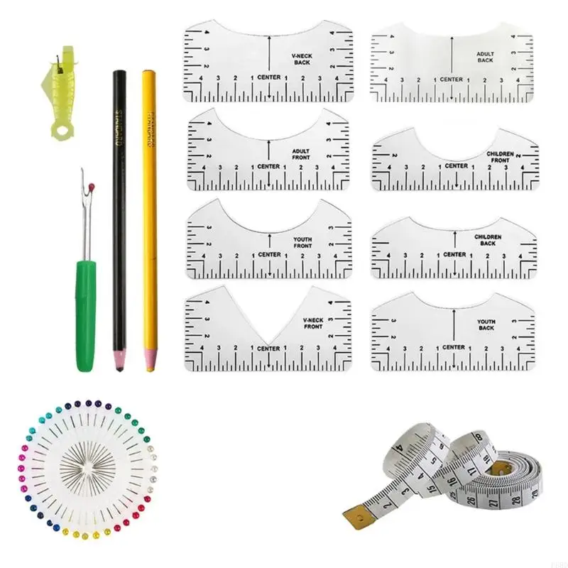 F68D T-shirt Alignment Ruler Tool Round and V Neck Alignment Tool T-shirt Ruler Guide