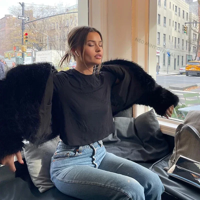 OFTBUY Cappotto in pelliccia di volpe sintetica Colletto a scialle alla moda Donna Inverno Cool Girls Giacca in pelliccia corta ecologica Cappotto vintage Lady Chic