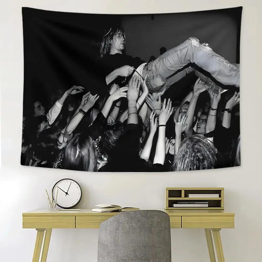 K-Kurt C-Cobain Music Rock Band Album Custom Bohemian Wall Tapestry Living Room Bedroom Dorm Party Clips