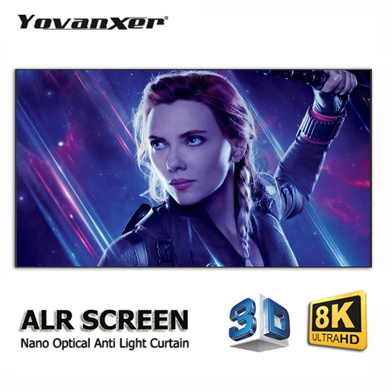 【150 Inch ALR Grey Crystal】Nano Optical Projector Screen With 1CM Frame Ambient Light Rejecting for Long Throw Projector 4K HD
