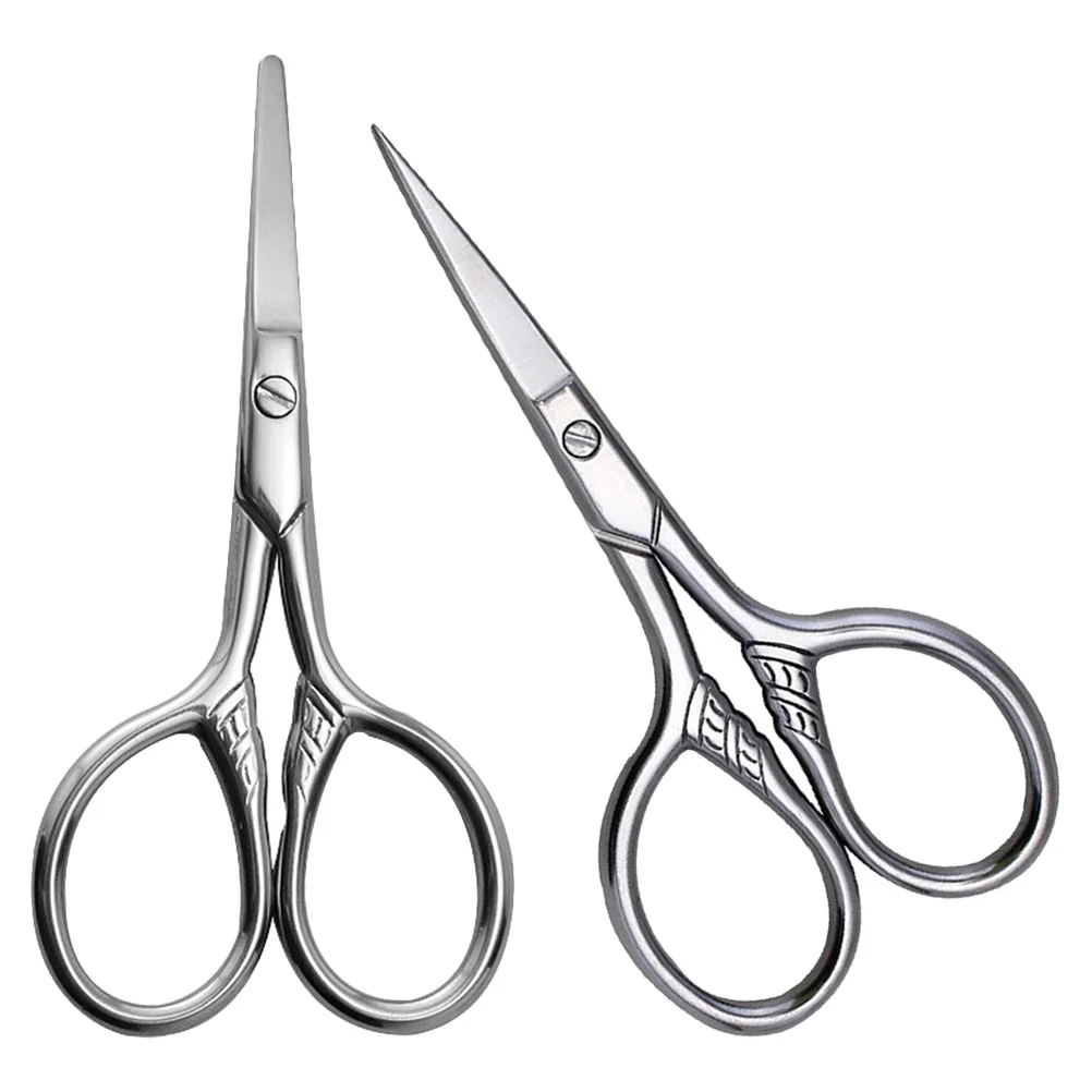 

2 Pcs Men's Eyebrow Trimmer Mustache Scissor Scissors Nose Hair for Beard Small Stainless Steel Trimming Pet