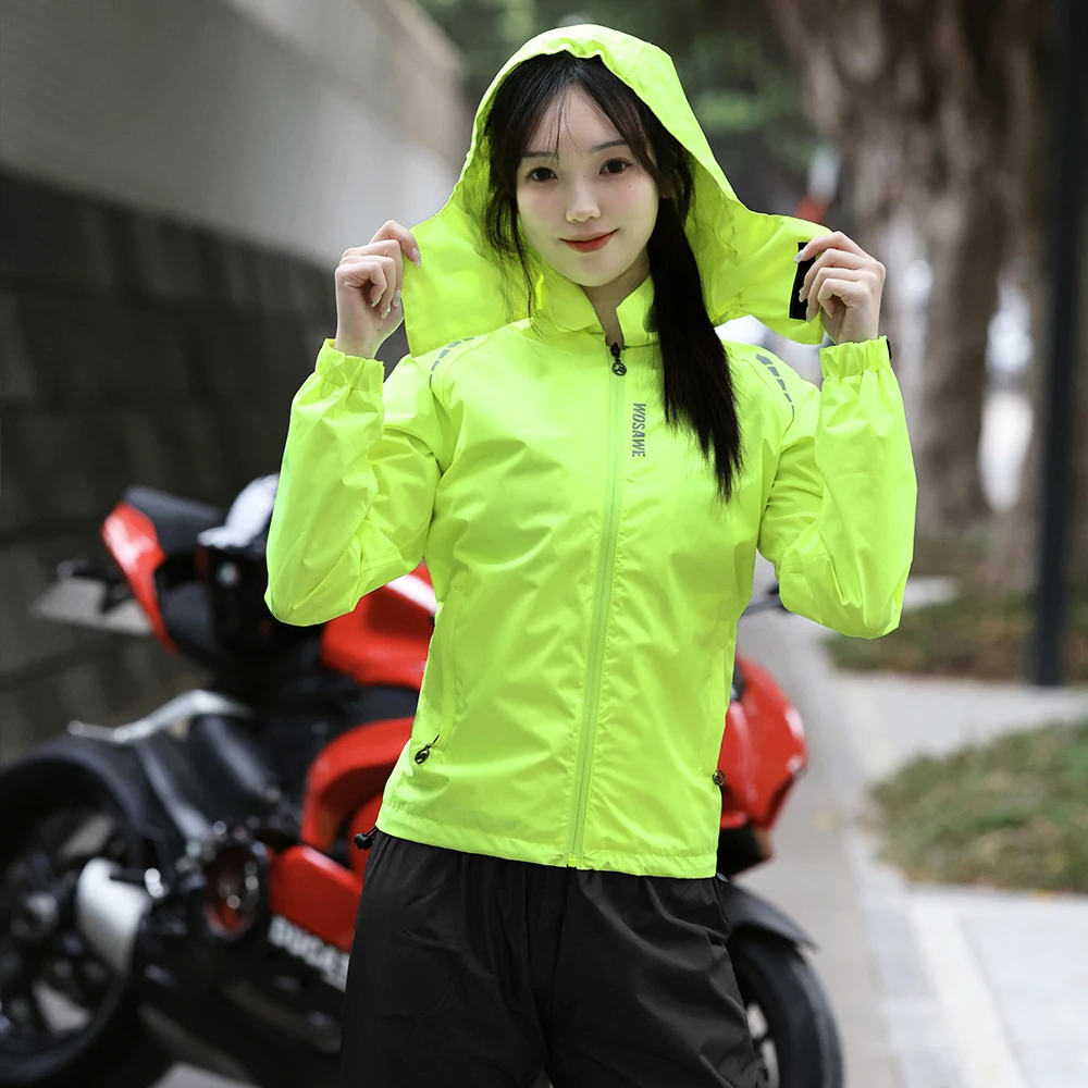 WOSAWE Reflective Motorcycle Raincoat Waterproof Rain Coat Moto Motocross Cycling Clothes Motorbiker Jacket Women Outdoors