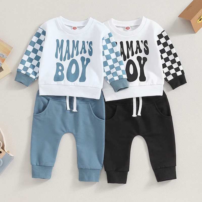 

VISgogo 0-3Y Baby Boys Outfits Toddler Letter Print Long Sleeve Round Neck Sweatshirt and Pants Set Newborn Spring Fall Suits