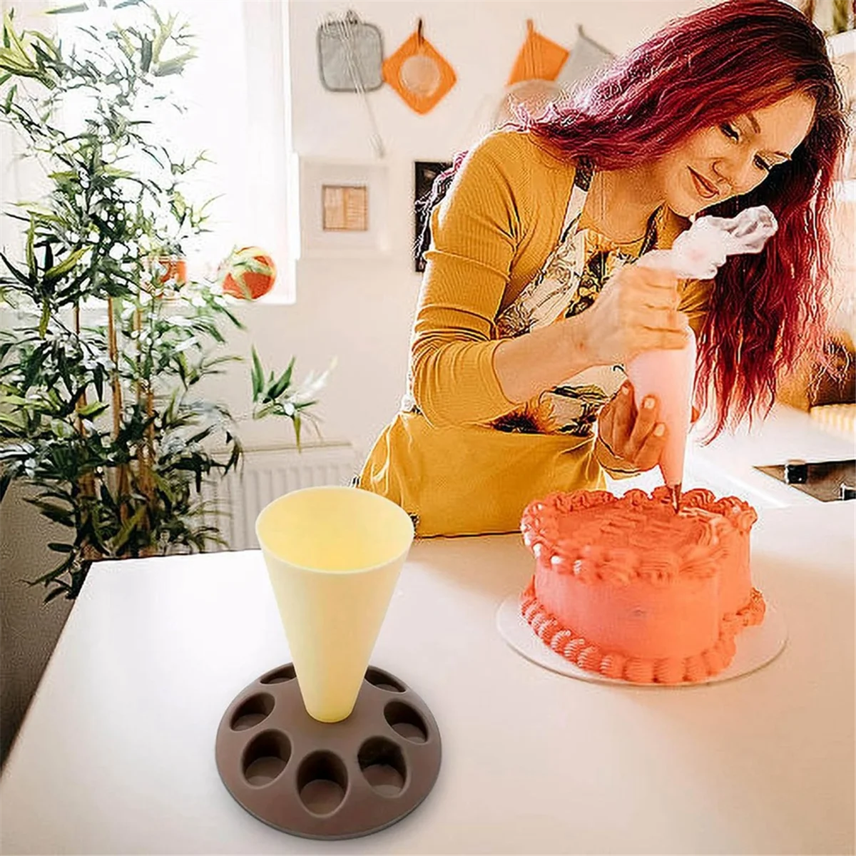 ケーキデコレーションキット用プラスチックペストリースタンド、8スロットノズル付きパイピングバッグホルダー、素晴らしいオファー