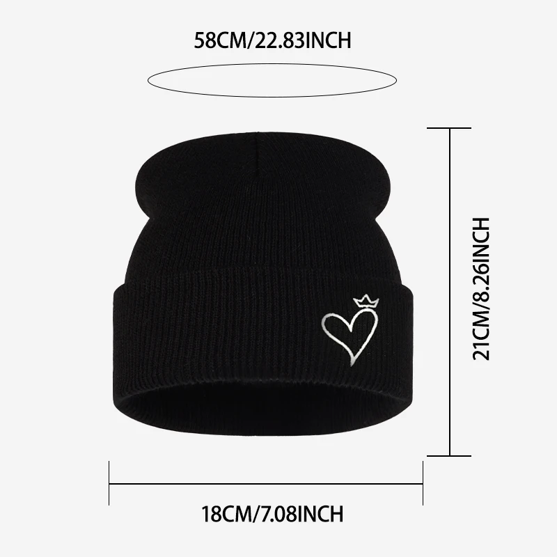 Heart Crown Embroidery Knit Beanie Adult Men Women Soft Stretchy Thermal Winter Hat Daily Streetwear Christmas Holiday Party Gif
