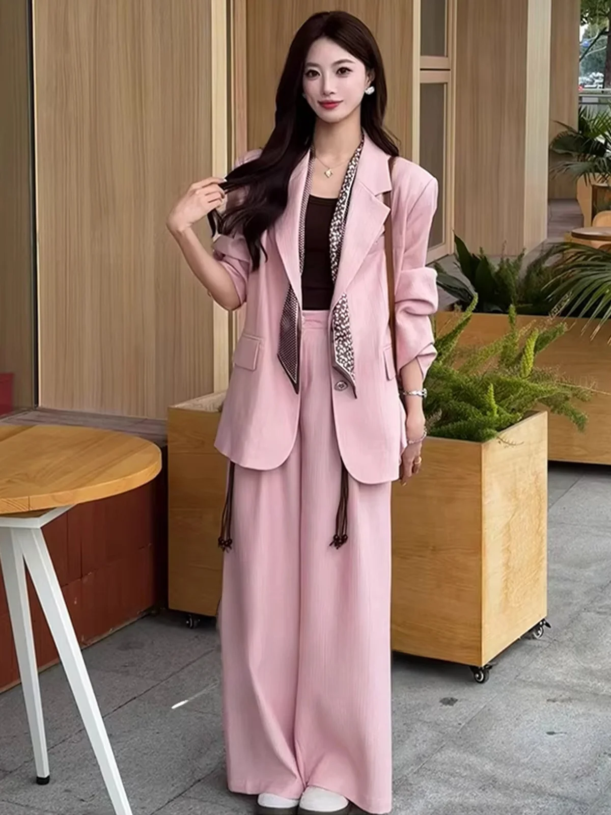 

Spring Summer 2026 Women's Casual Korean Sle Two-Piece Suit Slimming Versatile High Waist Long Pants Faion Set