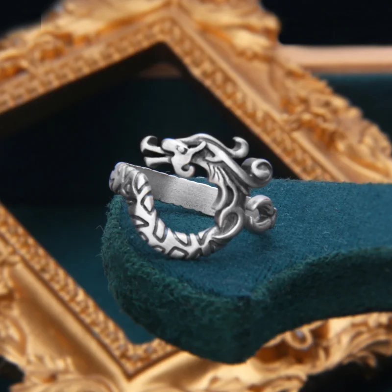 BOCAI NEW S925 Silver Good Luck In The Year Of The Dragon Ring For Men and women Chinese Style Auspicious Jewelry Birthday Gift